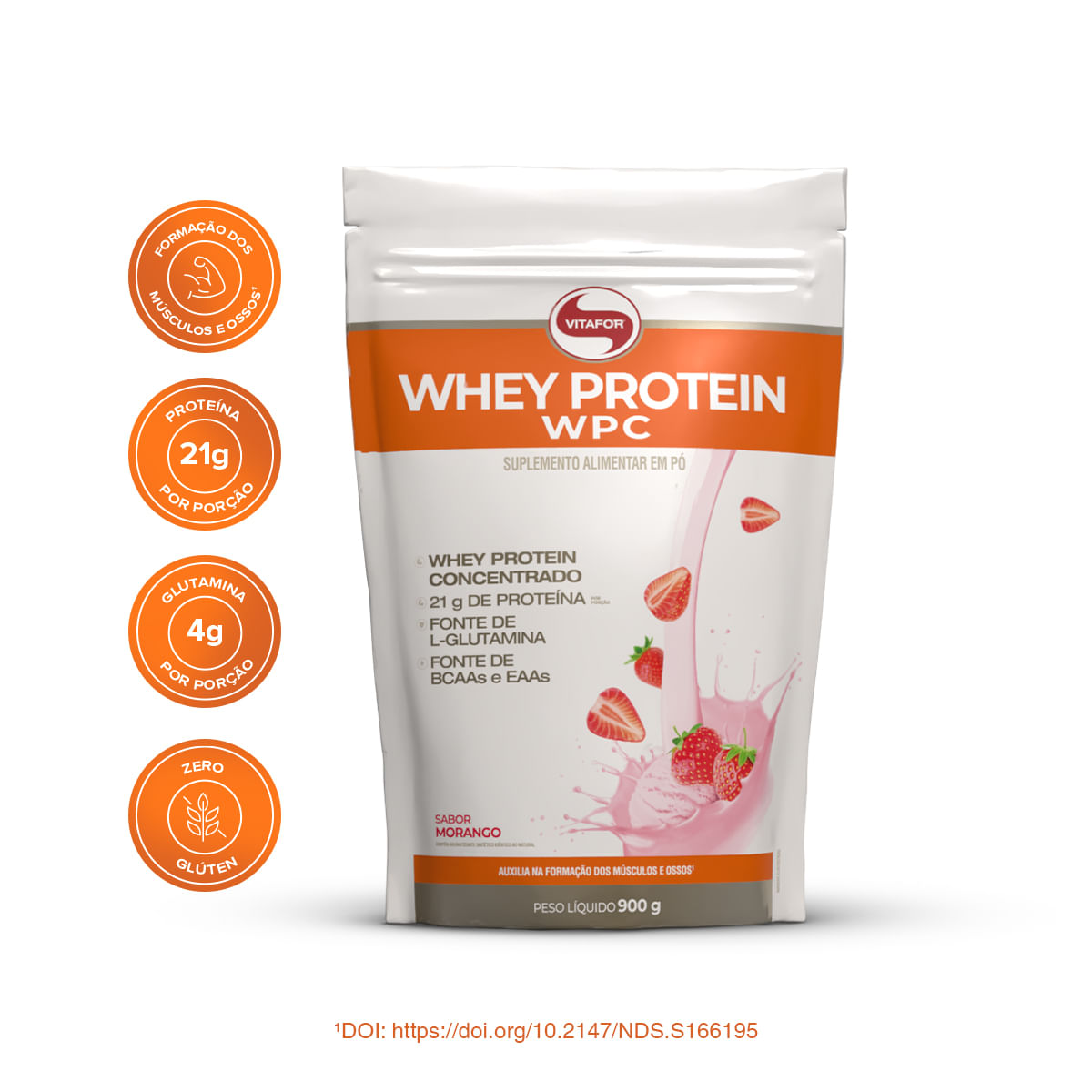 Whey Protein Vitafor Wpc Morango 900g